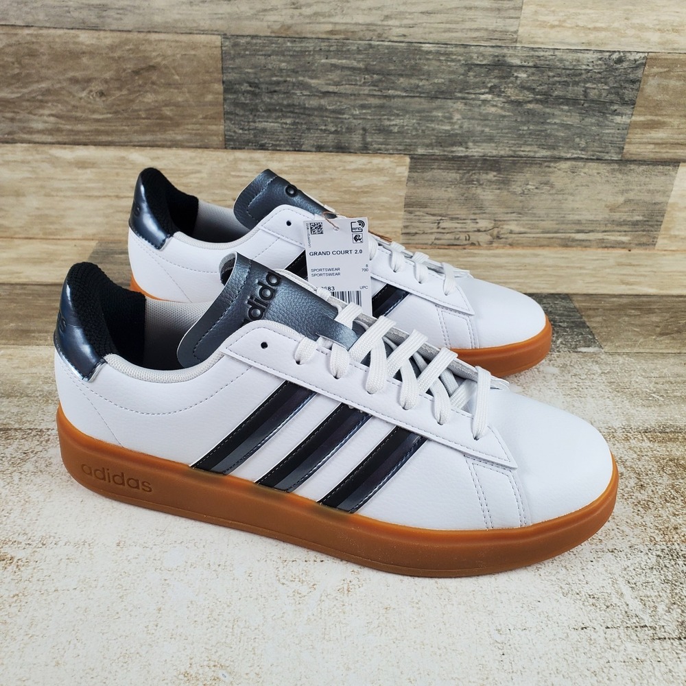 Adidas Grand Court 2.0 Shoes Womens Sz 8 Low Top Black White Sliver